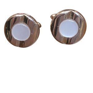 Vintage Swank Gold-Tone & White Stone Round Cufflinks 1960s